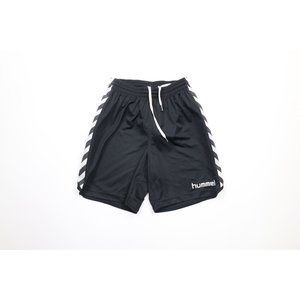 Vintage Hummel Mens XS Spell Out Striped Lined Football Soccer Shorts Black